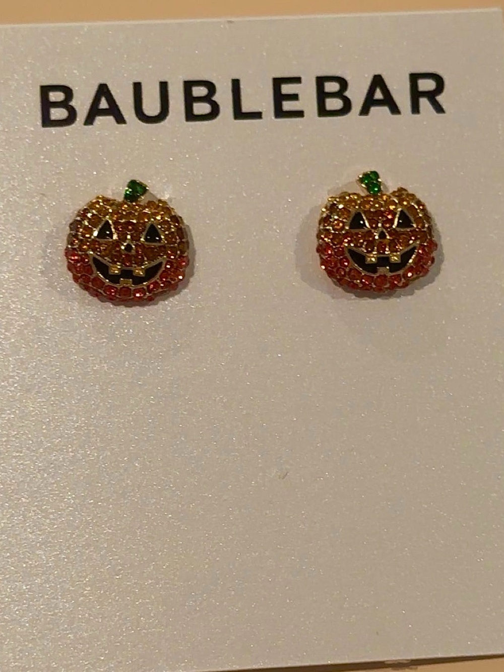 BaubleBar Crystal Pumpkin Jack-O'-Lantern Studs in Orange, Gold & Green